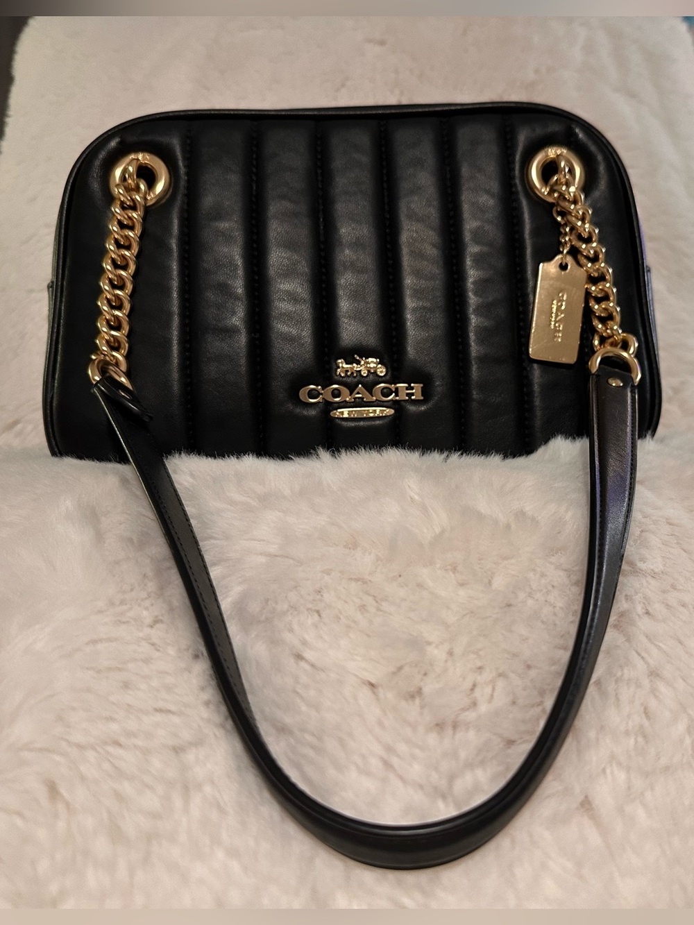 Coach Black Quilted Leather Shoulder Bag with Gold Hardware